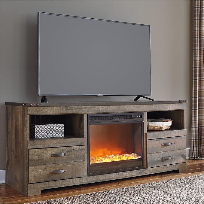Signature Design by Ashley Entertainment Accessories Urban 63" TV Stand with Electric Fireplace for TVs up to 72", Dark Brown