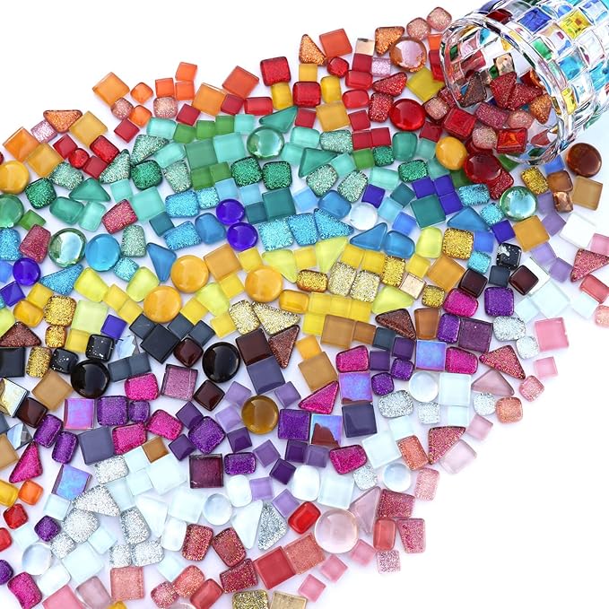 LITMIND 1.1LB Assorted Colors Irregular Crystal Glass Mosaic Tiles - Perfect for Art Crafts, Mosaic Making Projects, Home Decor, and More