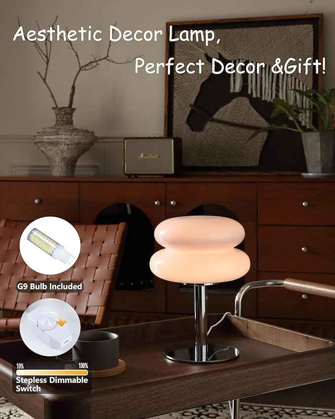 Mushroom Lamp Table Lamp for Night Stands,Mid Century Modern Desk Lamps for Bedroom, Vintage Dimmable Bedside Small Lamps, Cute Cool Home Room Aesthetic Decor for Living Room (Pink)