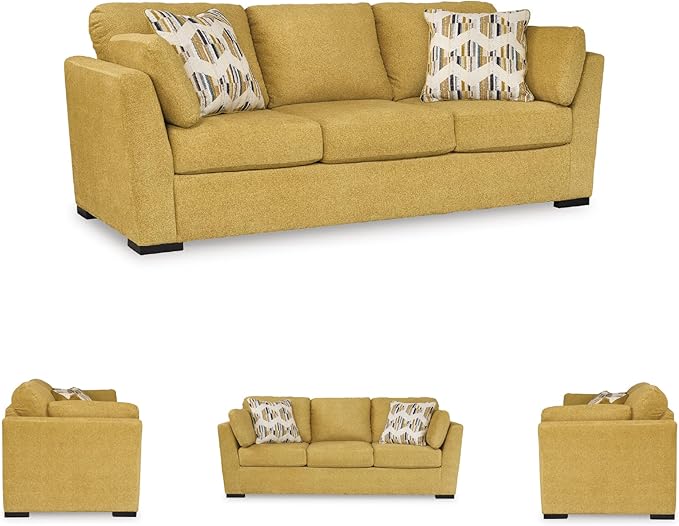 Signature Design by Ashley Keerwick Scandinavian Sofa with 4 Toss Pillows, Yellow