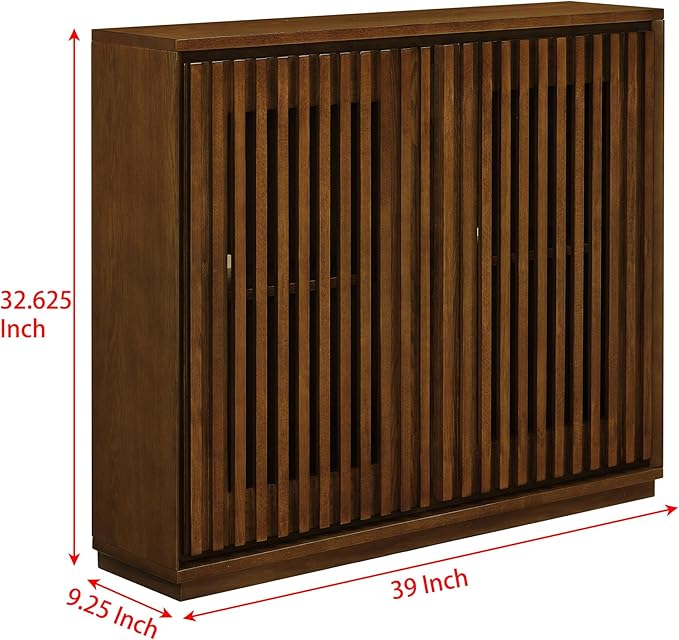 Ball & Cast 39" Narrow Sideboard Cabinet with Storage, Mid Century Modern Buffet Credenza Cabinet w/Fluted Doors & 2 Outlet Holes,for Living Room,Dining Rooms, Entryway, Kitchen Coffee Bar, Walnut