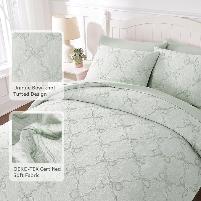 Queen Comforter Set with Sheets for Girls-7 Pieces Queen Bedding Sets with Light Green Comforter, Sheets, Pillowcases & Shams for Kids (Green Diamond, 90" X 90")