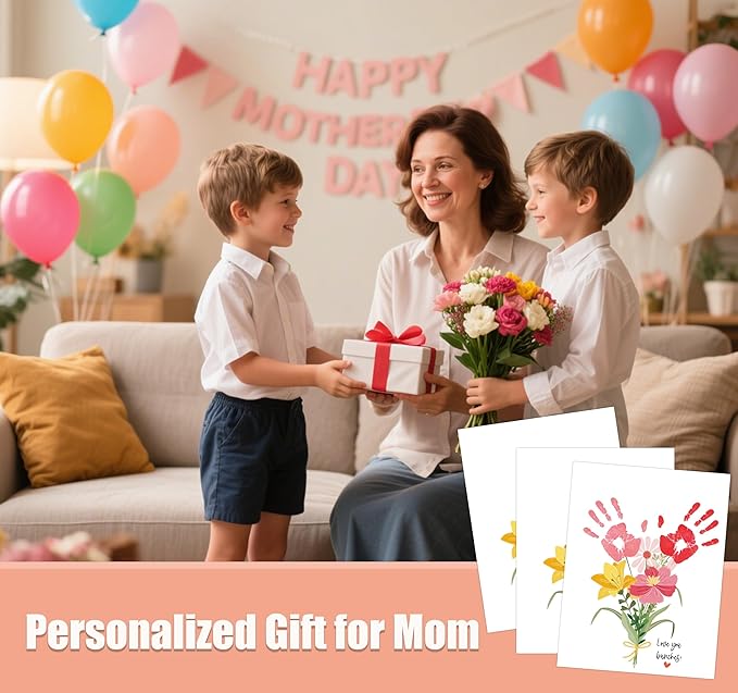 Love You Bunches Handprint Keepsake Card Making Kit, 10 Funny Personalized Mothers Day Cards Bulk for Mom from Daughter or Son, Mothers Day Birthday Family Gifts for New Parents, Gifts for Grandma