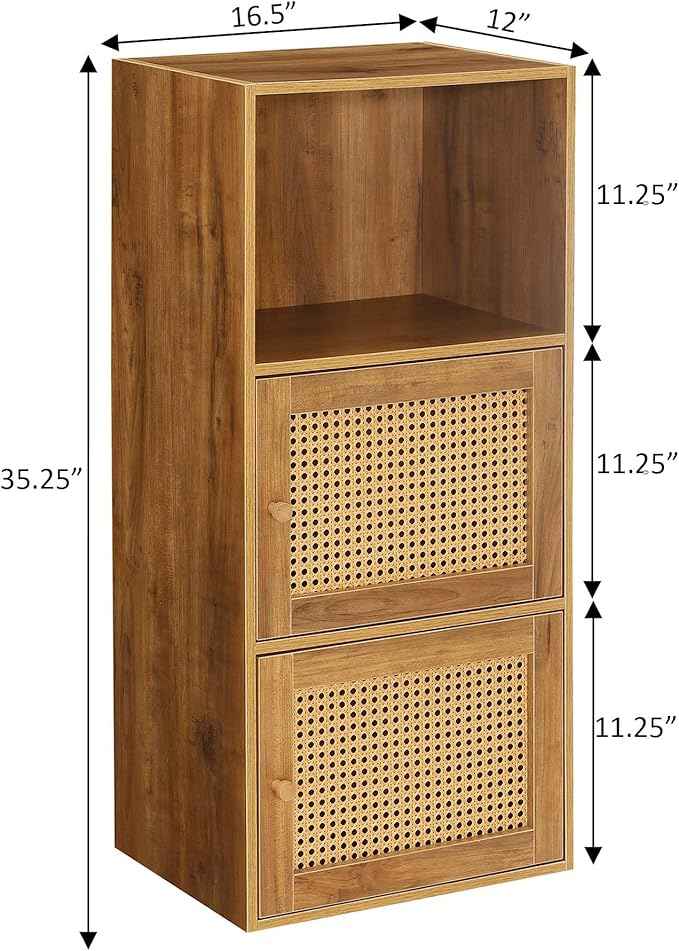 Convenience Concepts Xtra Storage Boho Weave 2 Door Cabinet 16.5" - Modern Storage Organizer with Shelf, 2 Cabinet Doors, for Living Room, Bathroom, Office, Den, Brown Autumn Haze/Beige Barley