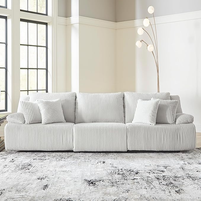 Signature Design by Ashley Top Tier Coastal 3-Piece Reclining Sectional Sofa with 4 Accent Pillows, Light Gray