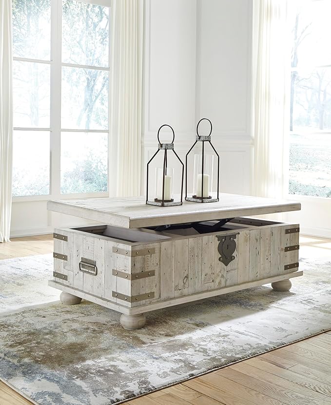 Signature Design by Ashley Carynhurst Lift Top Rustic Farmhouse Cocktail Table, Antique Off White