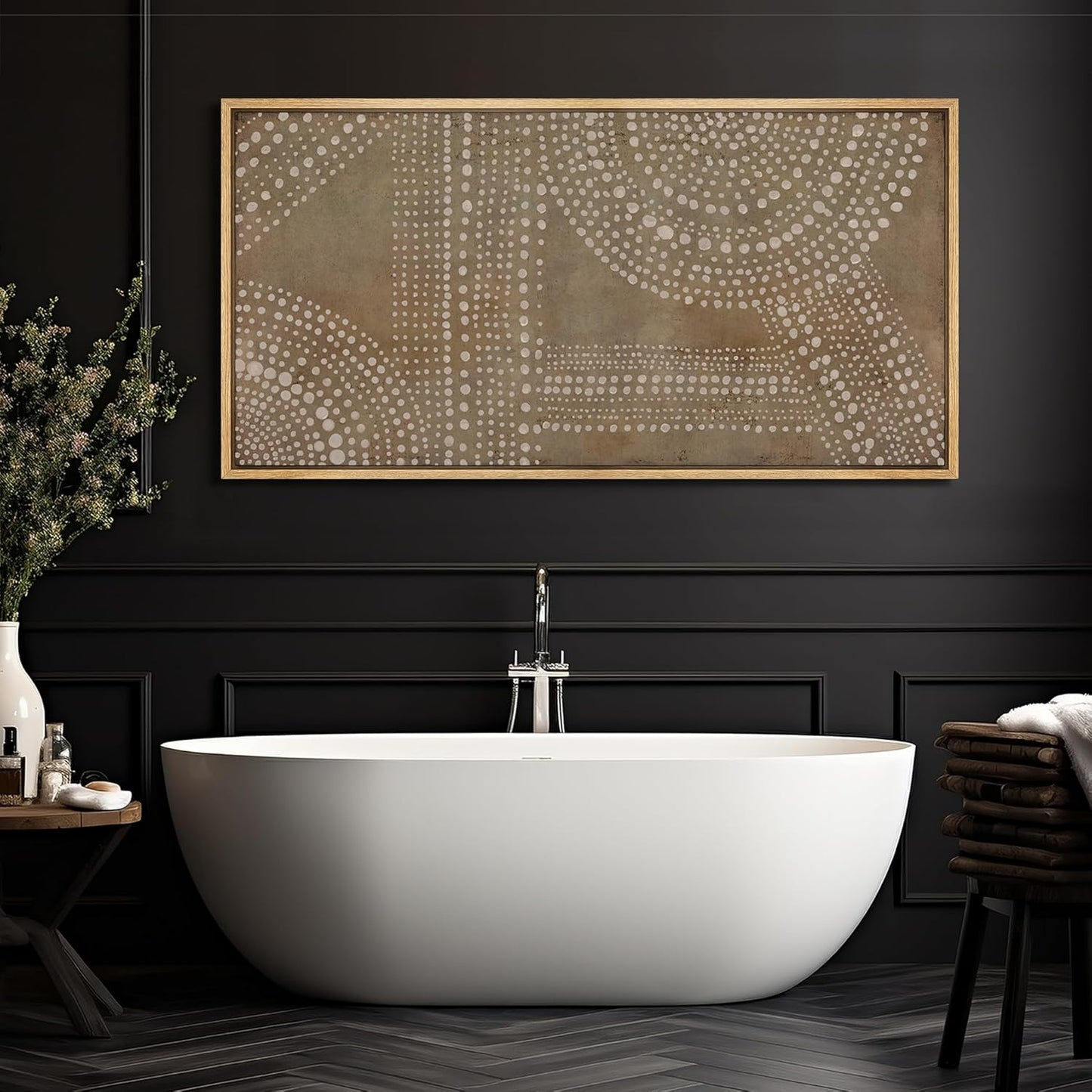 MUDECOR Extra Large Framed Canvas Print Wall Art Abstract Dot Matrix Canvas Art in Earth Tones Antique Retro Fine Art Illustrations Decorative Colorful for Bedroom - 60"x30"