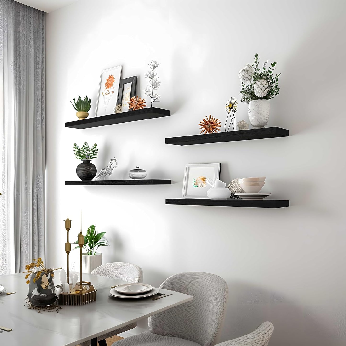 24 Inch Floating Shelves for Wall Rustic Black Wood Wall Shelves for Bedroom Set of 4 - Décor Diaries