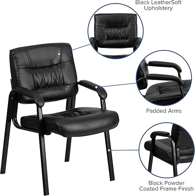 Flash Furniture Haeger LeatherSoft Tufted Executive Reception Chair with Padded Armrests, Upholstered Side Chair for Living Room or Office, Black