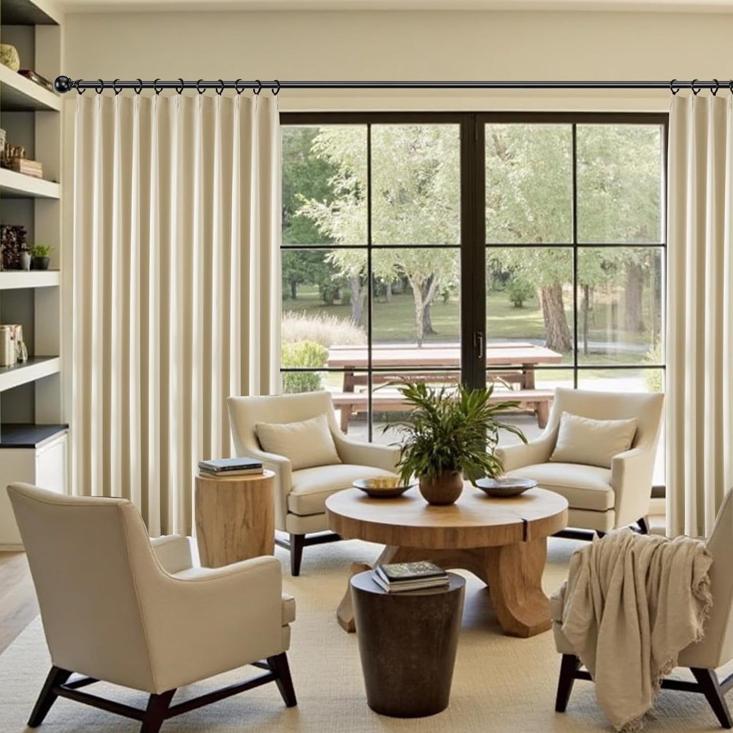 KangBang Cream Beige Curtains 102 Inches Long 2 Panels Set, 60 Inch Wide Pinch Pleated Blackout Draperies for Sliding Glass Door Cottage, Memory Trained Elegant Modern Decor, W60xL102