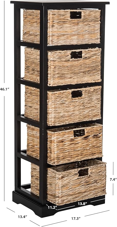 SAFAVIEH Home Collection Vedette Distressed Black 5-Drawer Wicker Basket Storage Tower (Fully Assembled)