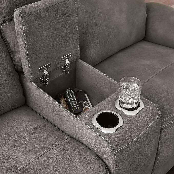 Signature Design by Ashley Next-Gen DuraPella Power Reclining Loveseat with Console & Adjustable Headrest, USB, Faux Leather, 76" W x 42" D x 42" H, Slate