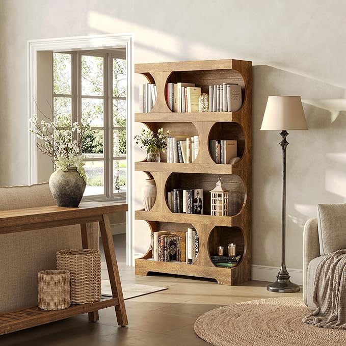 LITTLE TREE 4-Tier Large Bookshelf Set 2, All Wooden 70.8-Inch Tall Bookcase with Storage Shelves, Modern Display Rack, Big Open Book Shelf for Living Room, Bedroom, Office, Oak
