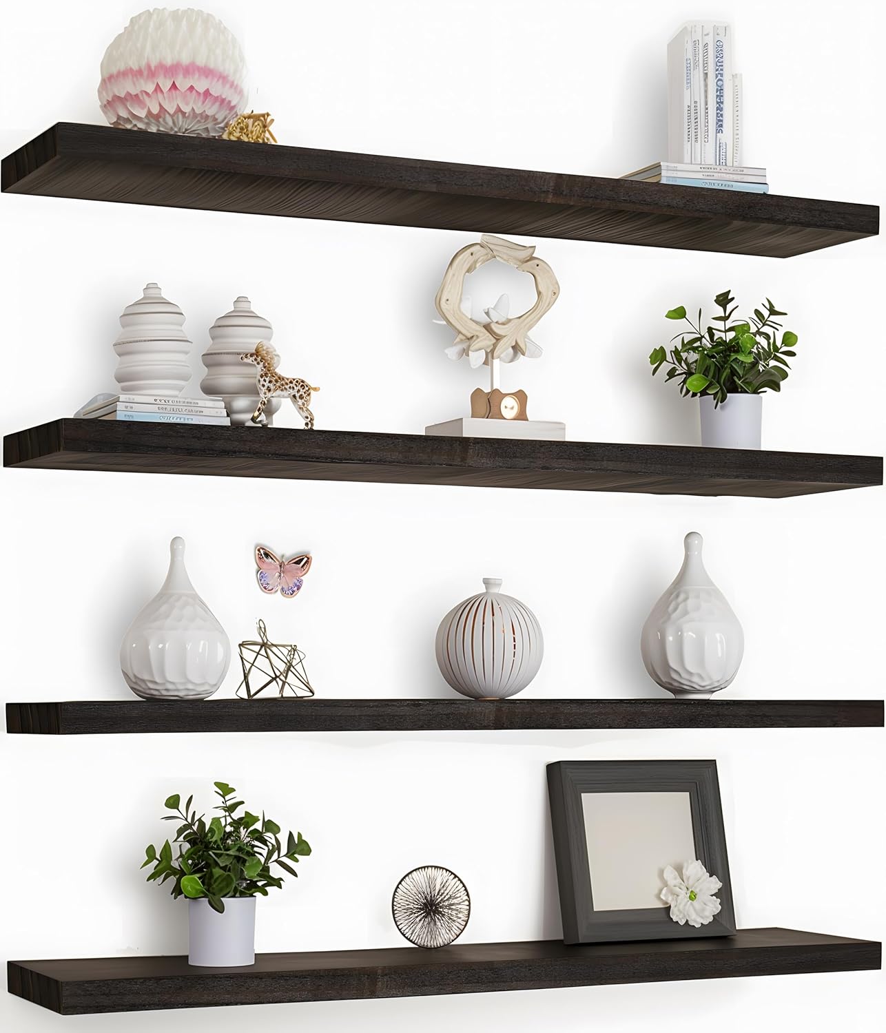36 Inch Floating Shelves for Wall Rustic Brown Wood Wall Shelves for Bedroom Set of 4 - Décor Diaries