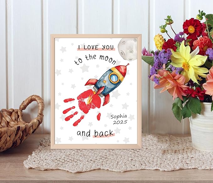 I Love You to the Moon and Back Handprint Art Kit, 10-Pack 8.5x11" DIY Craft Keepsake Cards for Mothers Day, Fathers Day, Grandparents Day, Personalized Fathers Day Birthdays Gifts for Dad Grandpa