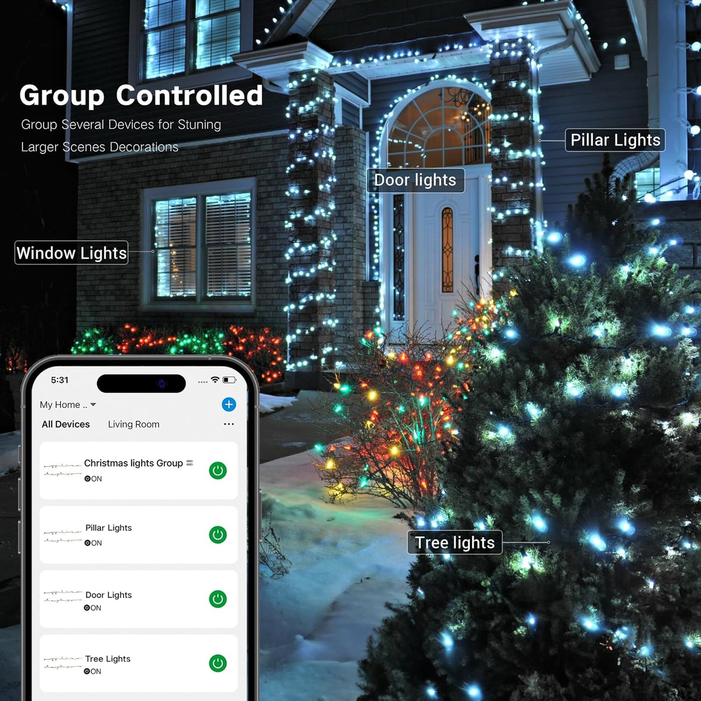 Brizled Smart Christmas Lights, 65ft 198 LED Color Changing Mini Lights, WiFi APP Controlled Xmas Tree Light, Dimmable Christmas Light Work with Alexa Google Home for Indoor Outdoor Year-Round Decor