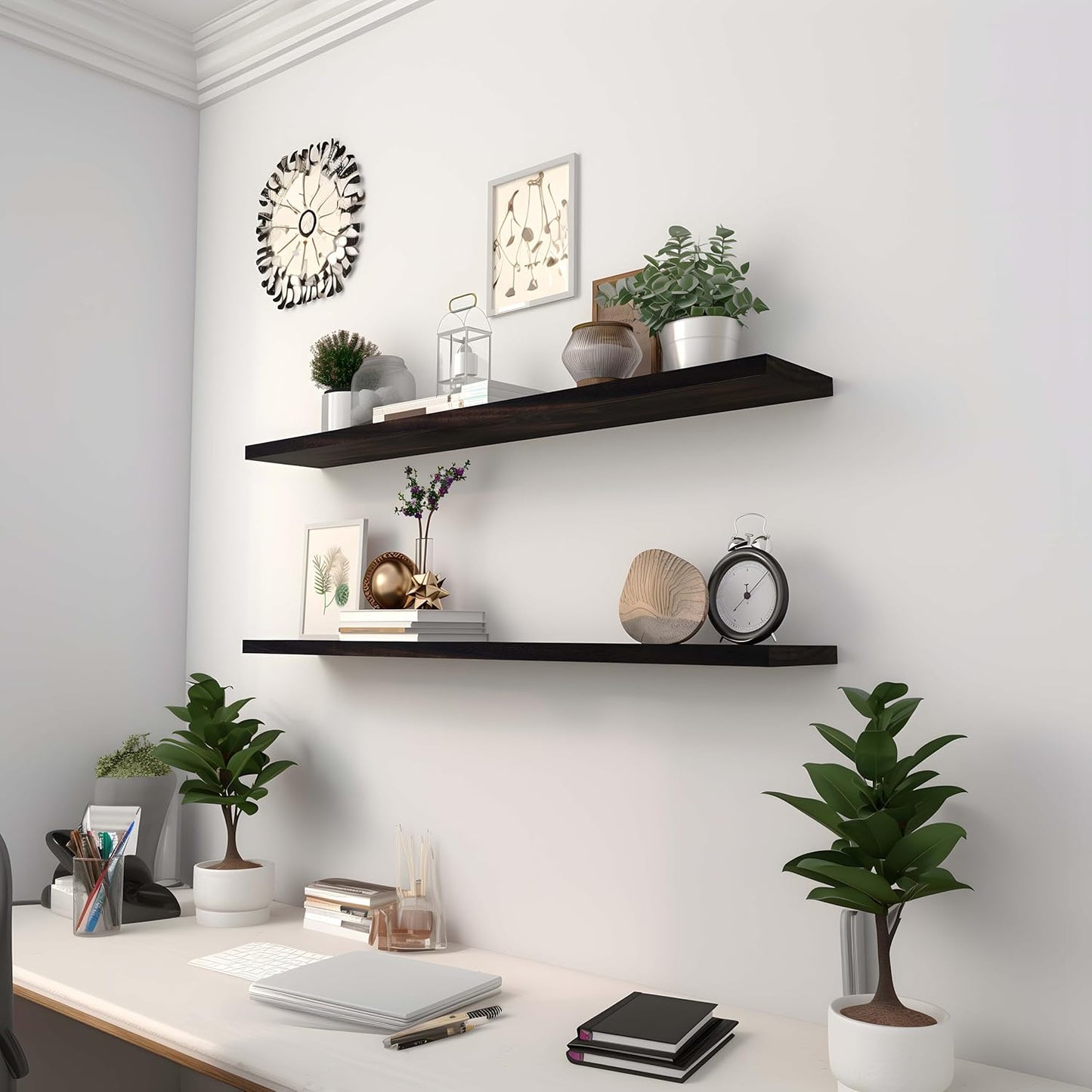 Wood Floating Shelves for Wall Decor, Rustic Wall Shelves for Bedroom Bathroom Kitchen Living Room, Set of 4 Walnut 36 Inch - Décor Diaries