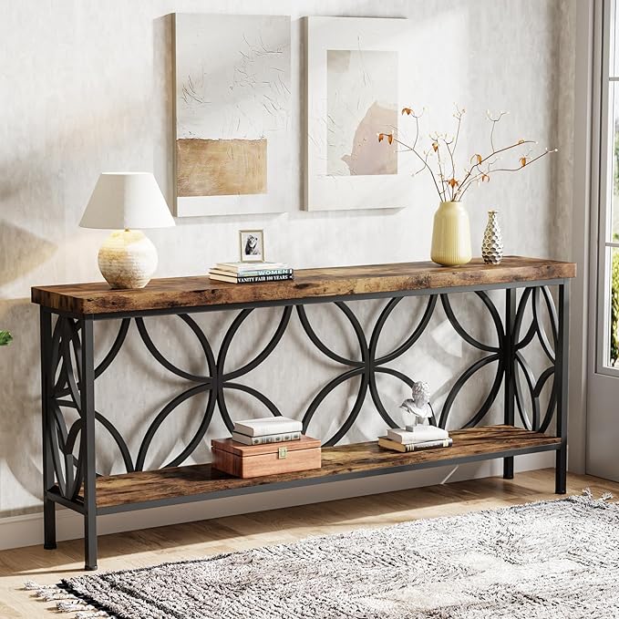 Tribesigns 70.9-Inch Narrow Sofa Table, Industrial Long Sofa Table Behind Couch, Entry Console Table with Storage for Entryway, Living Room, Foyer, Unique Design, Rustic Brown | Narrow, Industrial, Long, Entry Console Table, with Storage