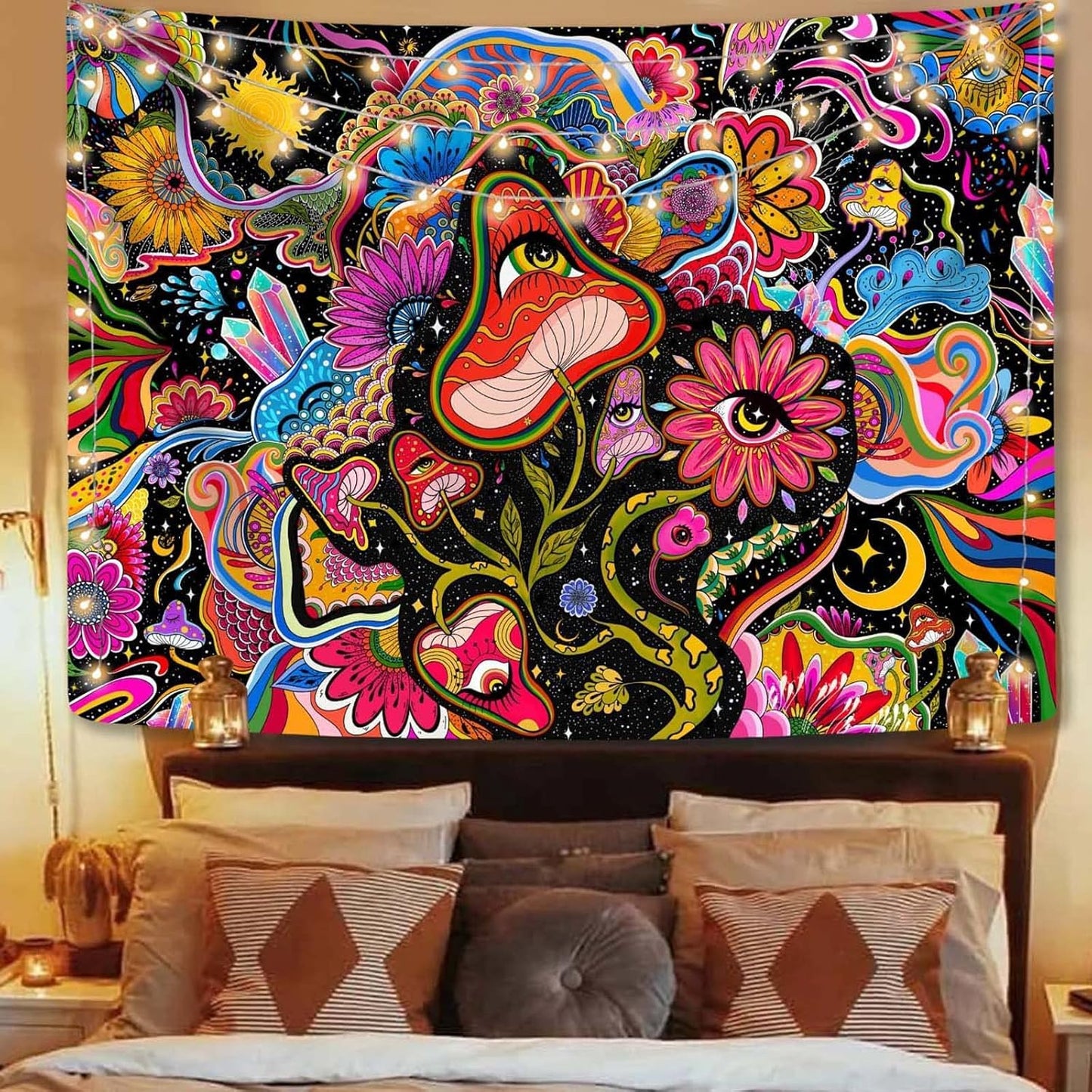 Lunerfex Mushroom Tapestry Pink Flowers Tapestry for Bedroom Aesthetic Tapestries Cute Floral Tapestries Wall Hanging for Bedroom and Living Room Decor Pink Flowers 60×80 Inches