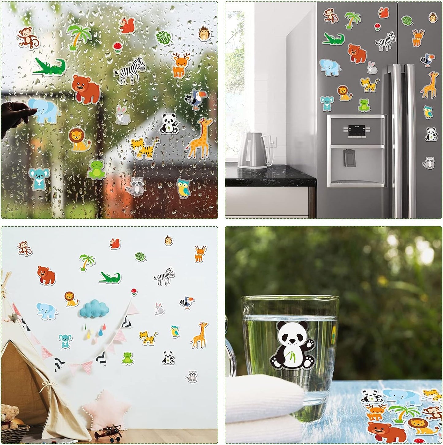 20 PCS Jungle Animals Thick Gel Clings Jungle Window Gel Clings Decals Stickers for Kids Toddlers and Adults Home Airplane Classroom Nursery Zoo Animals Party Supplies Decorations