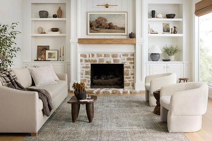 Loloi Chris Loves Julia Jules Collection JUL-08 Emerald/Antique Ivory 9'-6'' x 14', .13" Pile Height, Area Rug