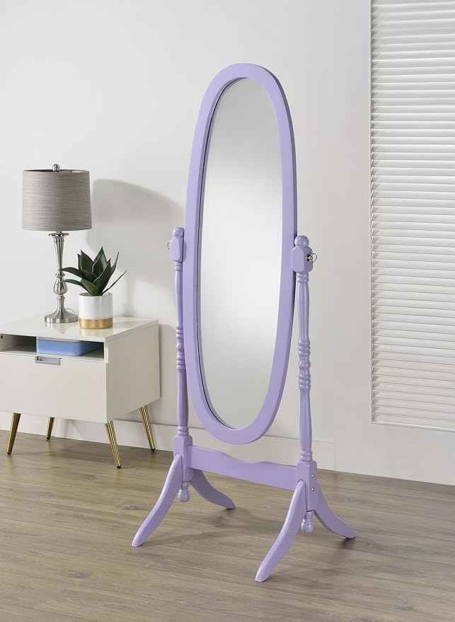 Roundhill Furniture Traditional Queen Anna Style Wood Floor Cheval Mirror, Purple