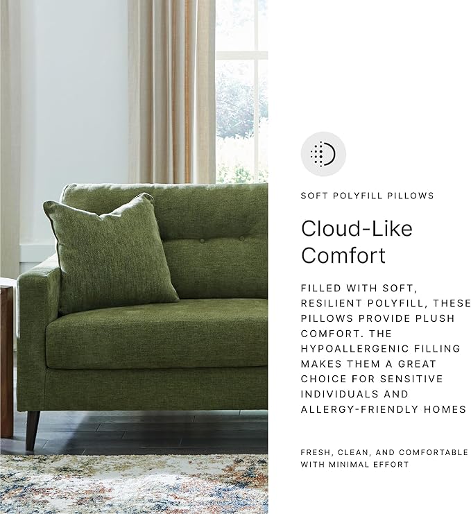 Signature Design by Ashley Bixler Mid-Century Modern Tufted Sofa with 2 Toss Pillows, Green