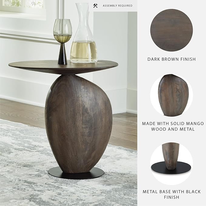 Signature Design by Ashley Cormmet Industrial Accent Table with Metal Base, Dark Brown & Black