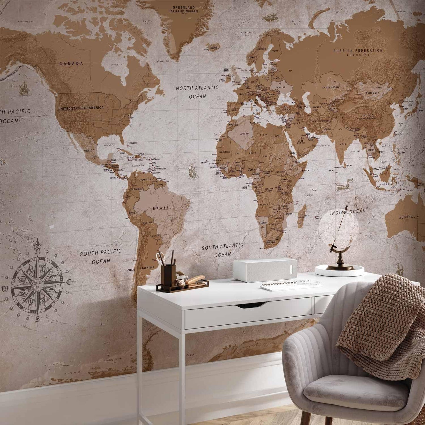 artgeist Wall Mural World Map 154x110 in - XXL Peel and Stick Self-Adhesive Wallpaper Removable Large Sticker Foil Wall Decor Print Picture Image Design Map of The World k-A-0108-a-a