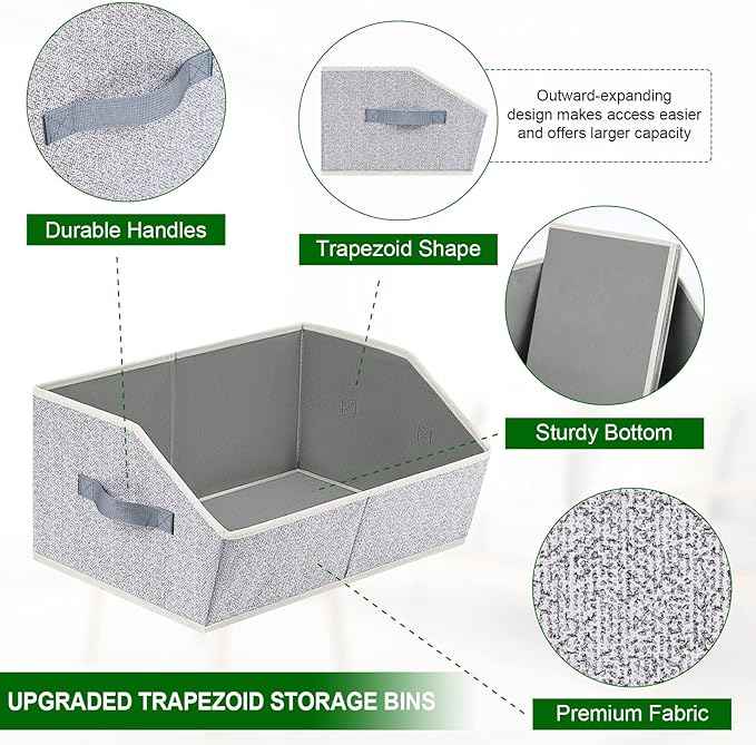 4 Pack Storage Bins with Lids 6 Pack Trapezoid Storage Bins, Organize Bins for Home