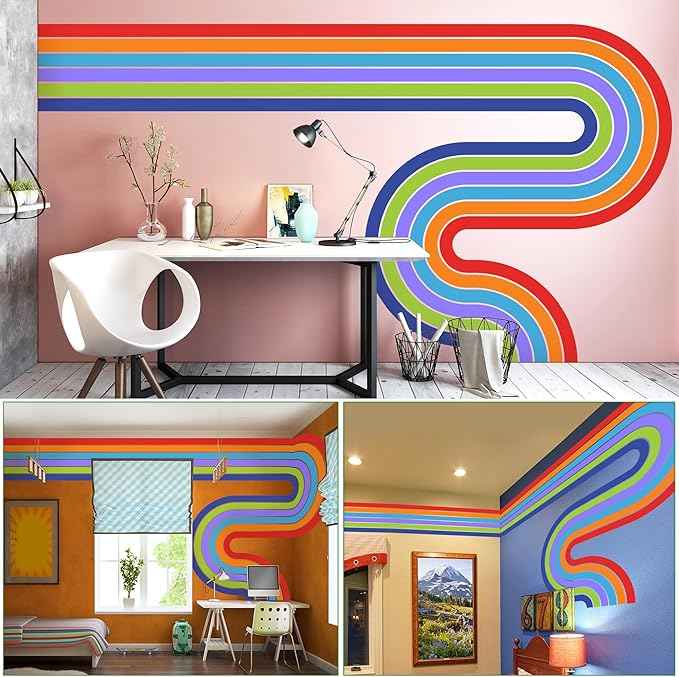 65" x 116" Large Removable Boho Rainbow Road Wall Decor - Colorful Self-Adhesive Pastel Sticker, Peel and Stick Giant Decal Wallpaper for Kids Baby Girl Bedroom Nursery (A)