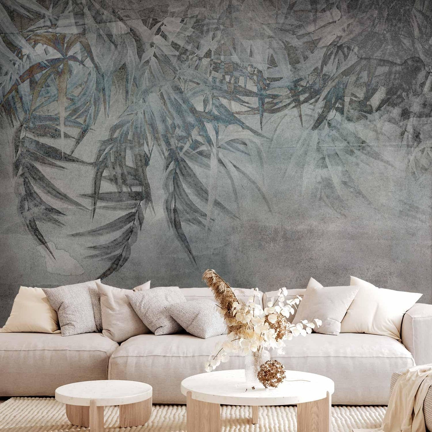 artgeist Wall Mural Leaves 197x138 in - XXL Non-Woven Wallpaper Fleece Wall Decor Photo Print Picture Image Design Palm Leaves Concrete Nature Grey b-C-10103-a-a