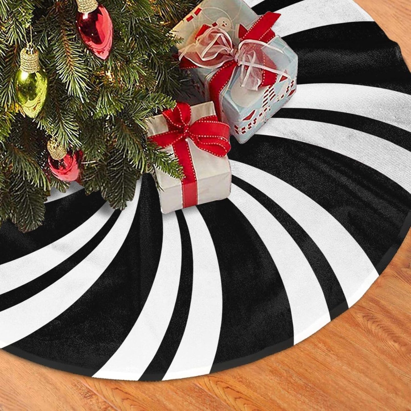 Christmas Tree Skirt,Mint Sugar Double Swirl Candy Black Xmas Tree Skirt Rustic Farmhouse Tree Skirt for Christmas Decor Xmas Holiday Home Party Decorations48