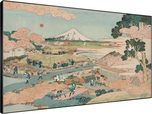 SIGNWIN 46"x72" Extra Large Framed Wall Art Japanese Ukiyo-e Landscape, Timeless Mt. Fuji Scene for Zen-Inspired or Asian-Style Interiors for Home Living Room Bedroom Decor (Frame Assembly Required)