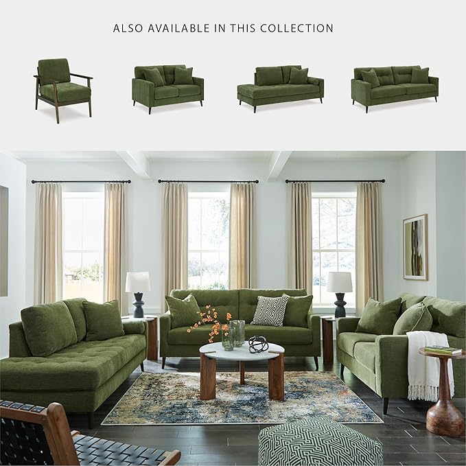 Signature Design by Ashley Bixler Mid-Century Modern Tufted Sofa with 2 Toss Pillows, Green