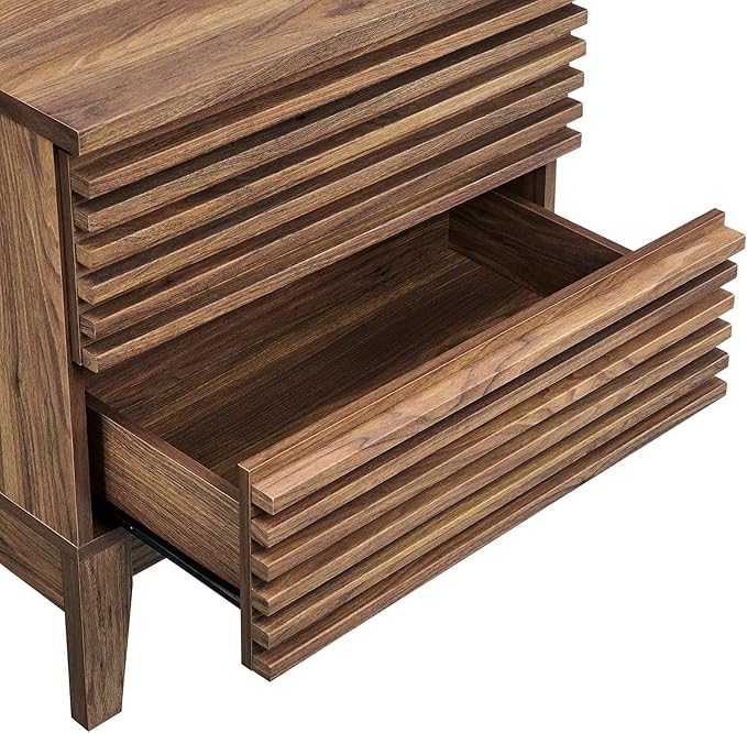 Modway Render Mid-Century Modern, Two-Drawer Nightstand, Walnut