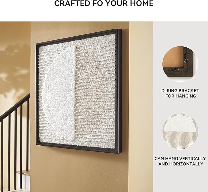 Signature Design by Ashley Bachard Minimalist Square Woven Geometric Wall Decor 30 x 30 Inches, Beige & White