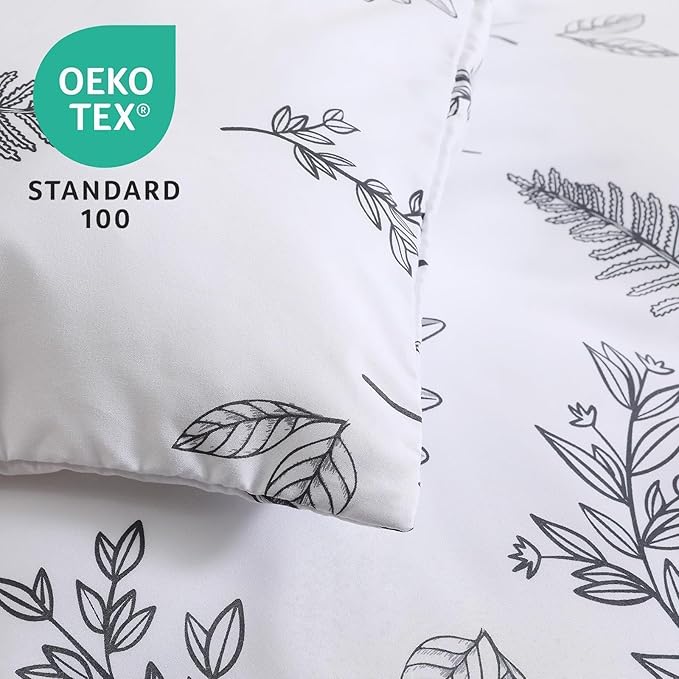 MUXHOMO White King Comforter Set, Elegant Floral Print Bed in a Bag 7 Pieces, Ultra Soft & Breathable Reversible Botanical Pattern Bedding Set with Comforter, Sheets, Pillowcases, and Shams