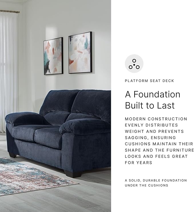Signature Design by Ashley SimpleJoy Contemporary Loveseat for Living Room, Blue