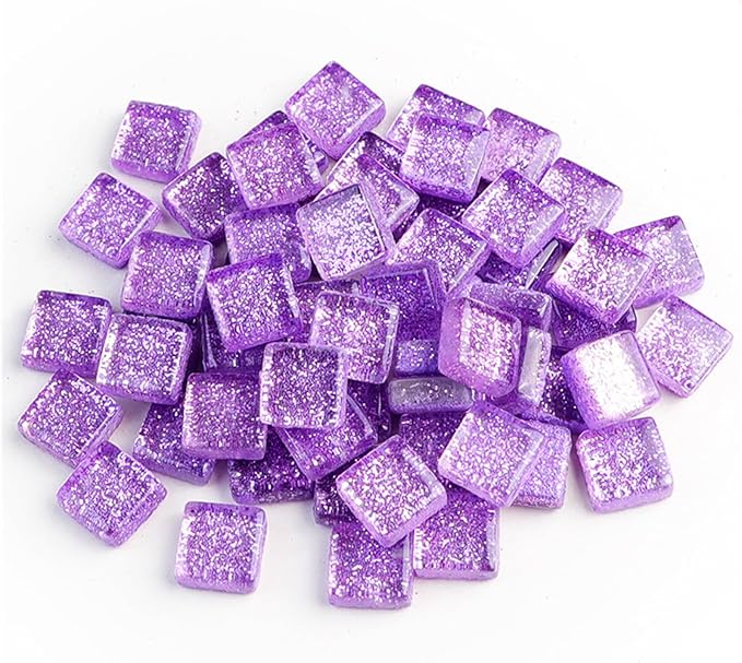 Mosaic Tiles,Glass Tiles, Shine Crystal Mosaic Glass Pieces Bulk Square Glitter Crystal Mosaic Tiles for Home Decoration or DIY Crafts 200g,1x1 cm,Purple