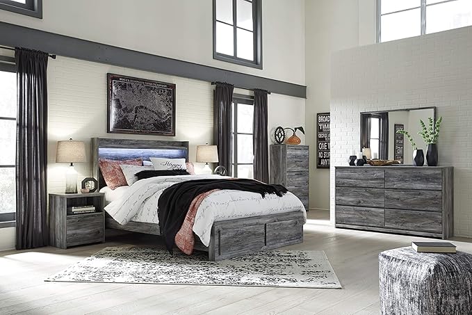 Signature Design by Ashley Baystorm Rustic Coastal 1 Drawer Nightstand with 1 Open Cubby & 2 Slim-Profile USB Charging Stations, 24.45" Tall, Smoky Gray