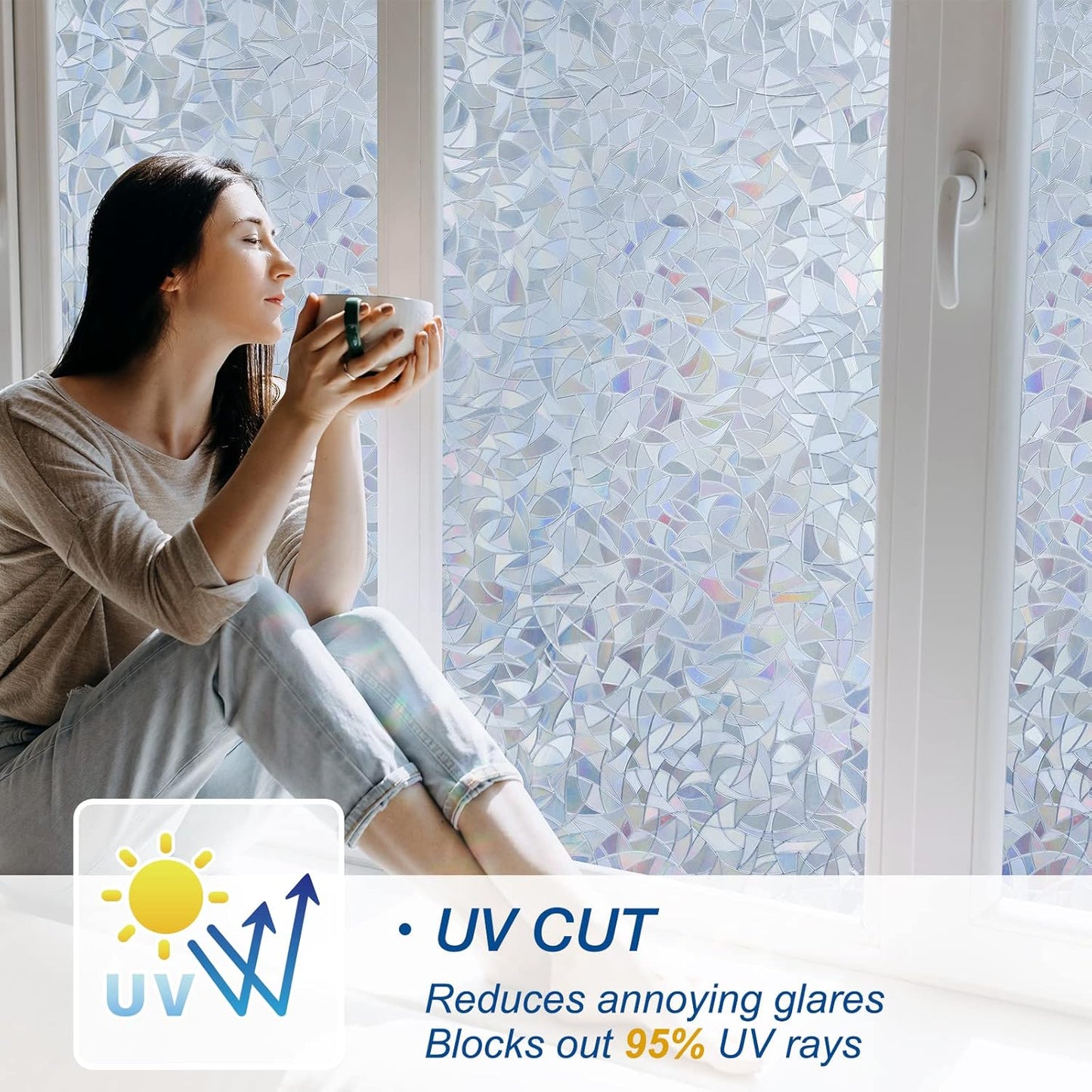 DOWELL One Way Window Film Daytime Privacy, Static Cling Window Tinting Film for Home, Decorative Stained Glass Stickers Heat Control Door Decal Clings, Grayish Silver, 17.5x118.1 inches