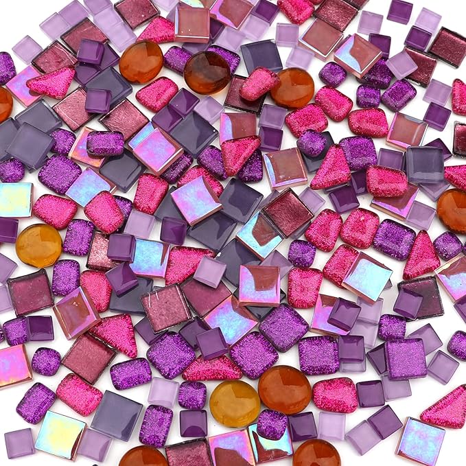 LITMIND 1.1LB Purple Mixed Irregular Crystal Glass Mosaic Tiles for Crafts - Perfect for Mosaic Art Projects, Puzzles, and Home Décor