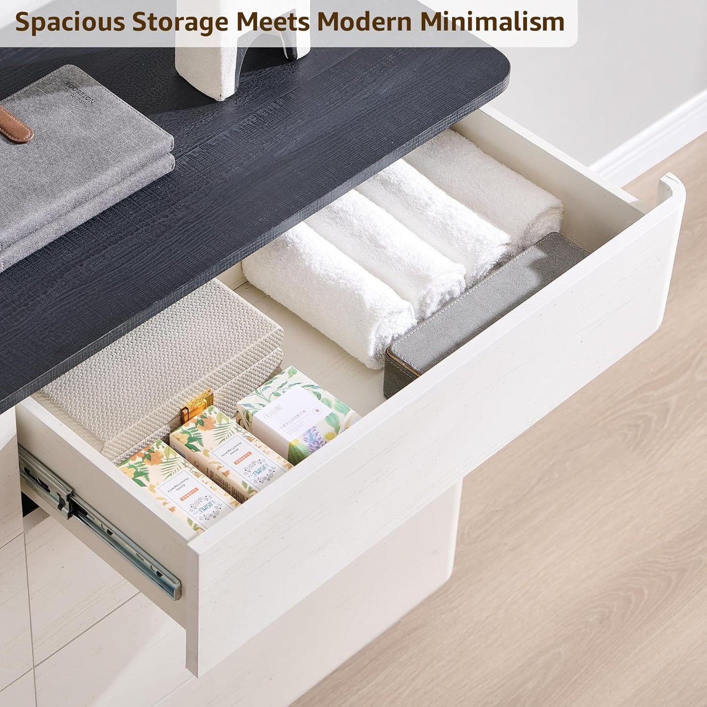 8 Drawer Dresser for Bedroom, 52 Inch Wide Modern Chest of Drawers, Push-to-Open Wood Storgae Organizer with Large Drawers for Bedroom, Living Room, Hallway, Off White