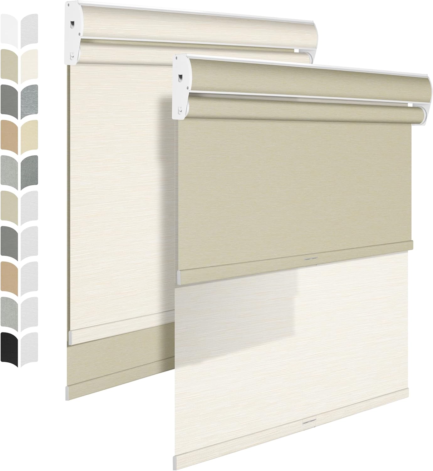 BERISSA Cordless Dual Roller Shades with Cassette Valance, Double Window Shades - Blackout and Light Filtering, Day and Night for Home Office Door. Striped Jacquard Beige. 50 W x 72" H