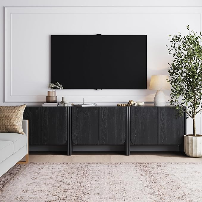 Nathan James Jacala Mid Century Modern Entryway Storage Cabinet with Doors, Living Room Accent Cabinet with Wood Frame, Black Oak Set of 3