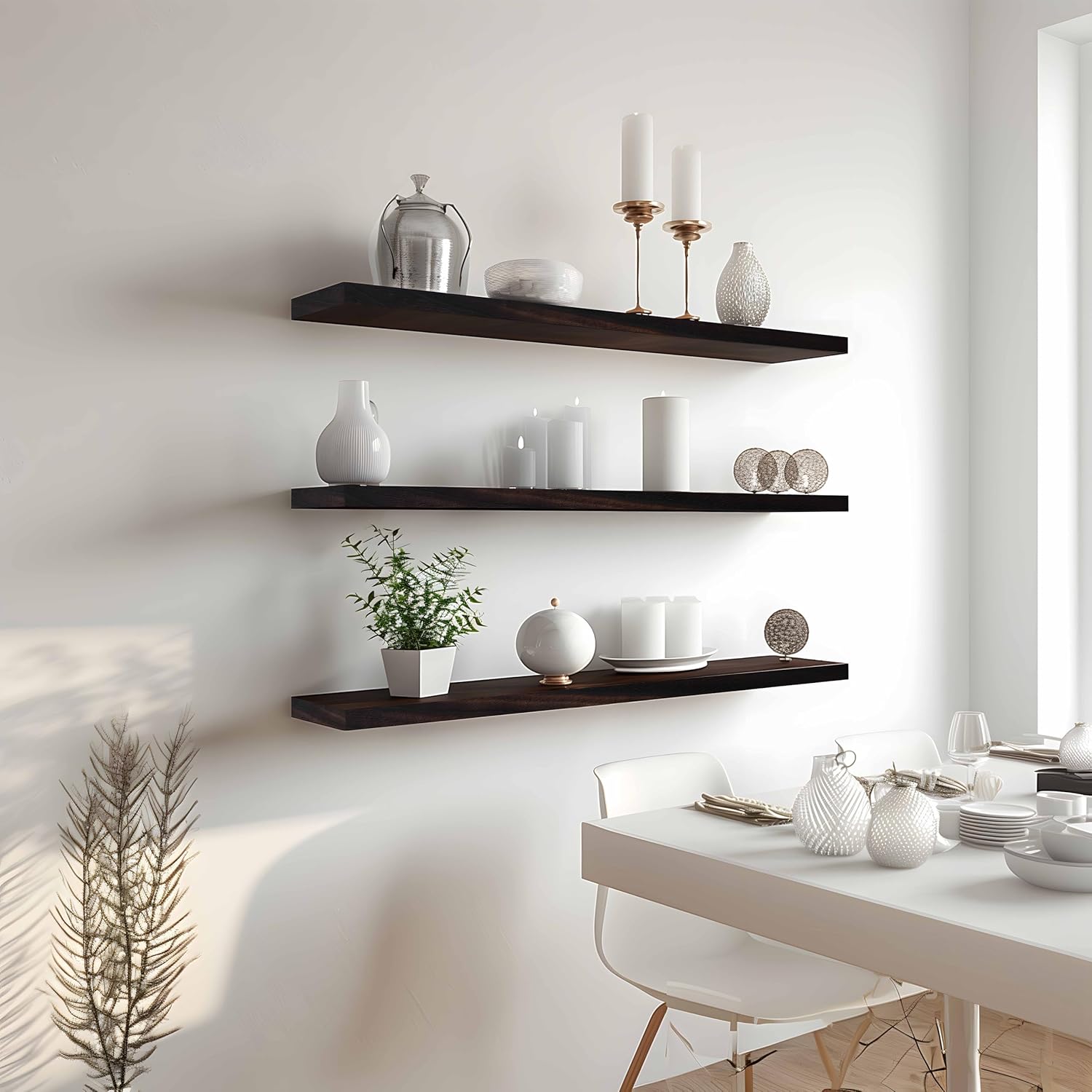 Wood Floating Shelves for Wall Decor, Rustic Wall Shelves for Bedroom Bathroom Kitchen Living Room, Set of 4 Walnut 36 Inch - Décor Diaries