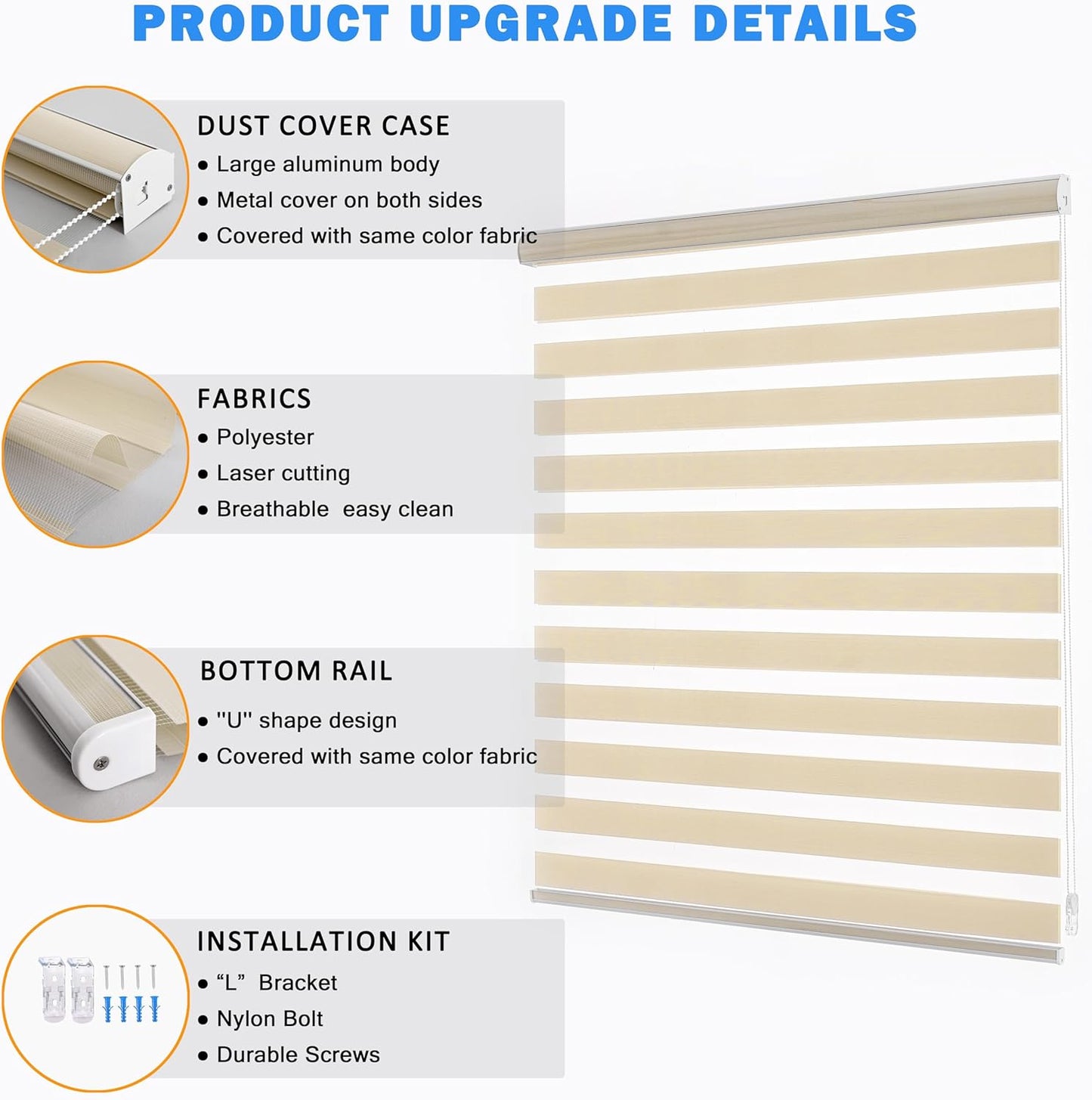 Zebra Blinds Window Blind Zebra Shade Blinds for Windows Roller Sheer Shades Privacy Light Filtering Shades for Home Kitchen Bathroom (Width 75'' X Height 72'' Cream)