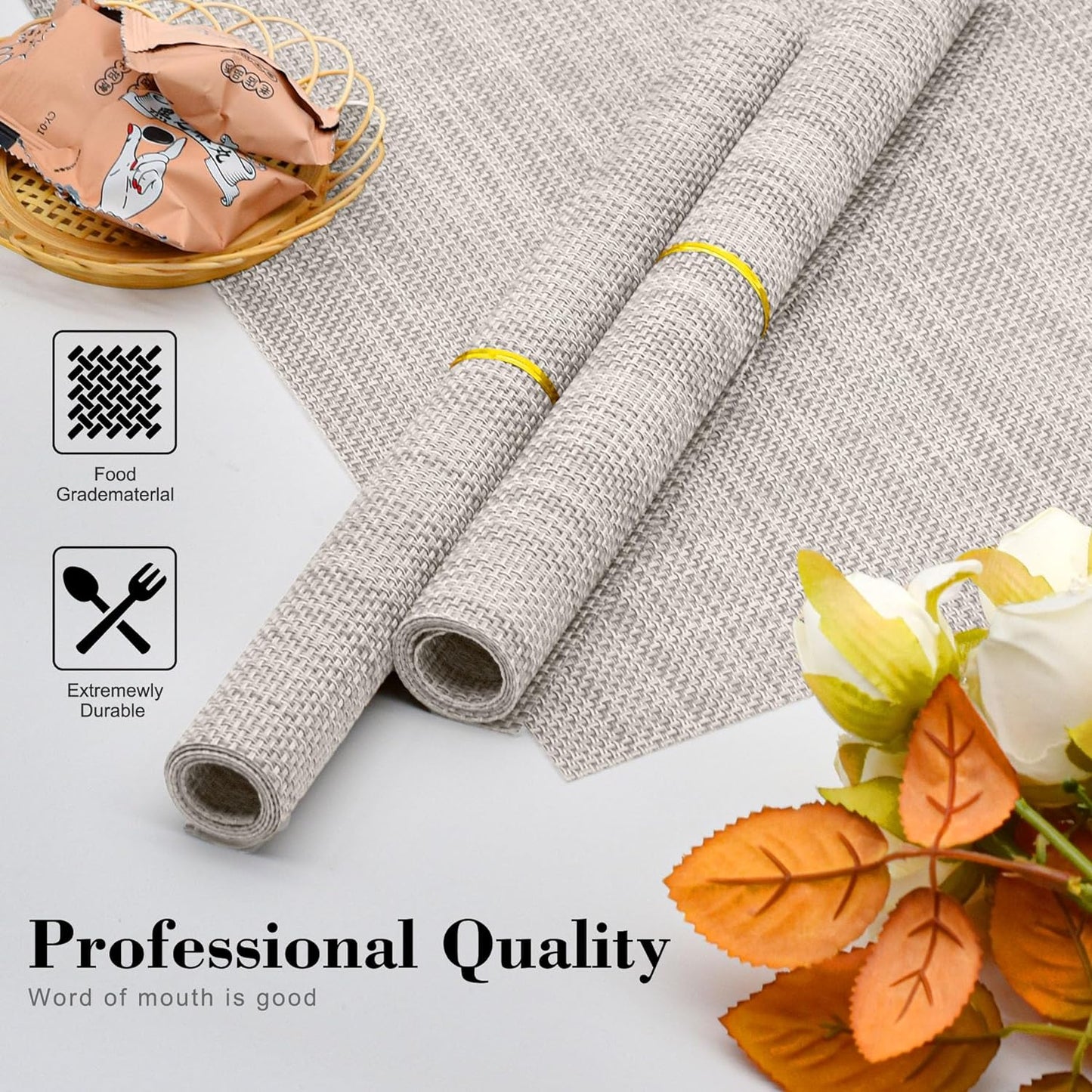 CADONO Placemats Set of 6 Washable Indoor/Outdoor Vinyl Place Mats for Dining Table Durable Non-Slip Heat Resistant PVC Weave Table Mats（Ocean Geode）