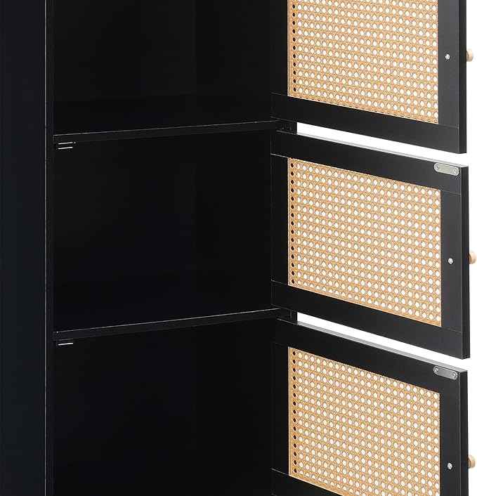 Convenience Concepts Xtra Storage Boho Weave 3 Door Cabinet 16.5" - Modern Rattan Organizer with Shelf for Living Room, Bathroom, Office, Home Library, Closet, Black/Beige Barley